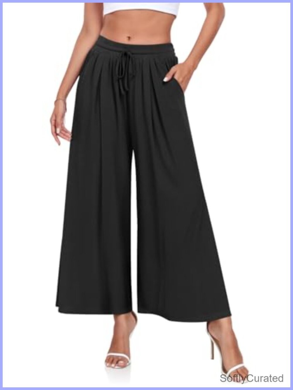 Women's Palazzo Pants Wide Leg Flowy High Waist Pockets Drawstring